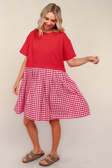 PLUS FRENCH TERRY TWOFER BABYDOLL DRESS