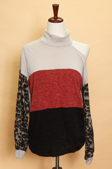 Color Block Off Shoulder Animal Sleeve Top (7pc)