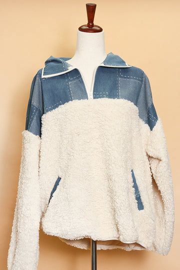 Plus Denim Design Sherpa Sweater