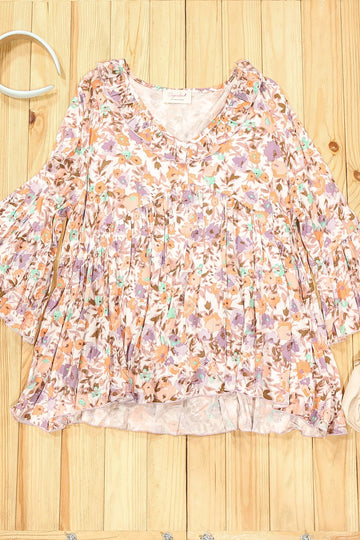 Plus Brown/Orange/Lavender Ruffle Detail Blouse (1-4-1)