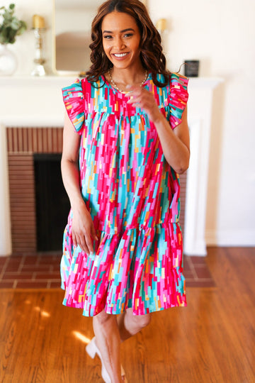 Feeling Bold Multicolor Abstract Print Tiered Ruffle Sleeve Dress (Open Pack)