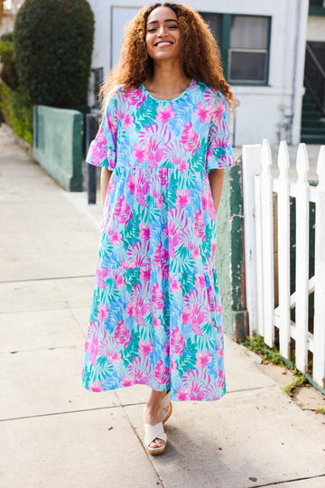 Aqua & Fuchsia Maxi Dress