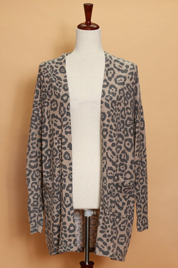 Animal Pocketed Open Cardigan