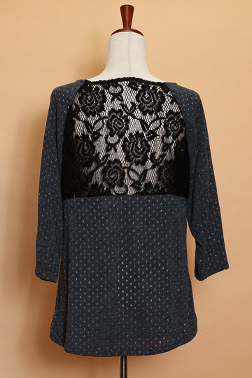 Plus Charcoal Lace Black Dot Detail Blouse