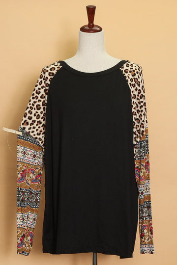 Plus Black Animal Paisley Sleeve Top