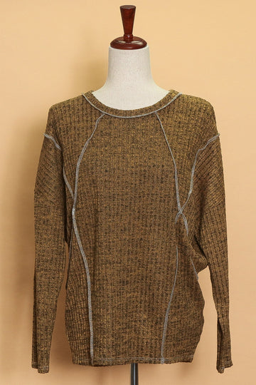 Mustard Ribbed Exposed Seam Long Sleeve