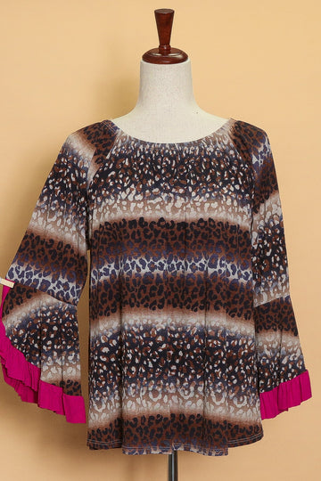 Animal Fuchsia Trim Blouse