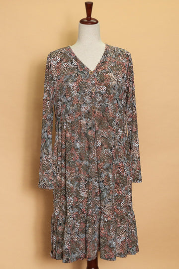 Fall Scatter Floral Button Detail Dress