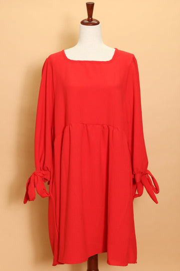 Plus Red Tie Sleeve Dress (5pc)