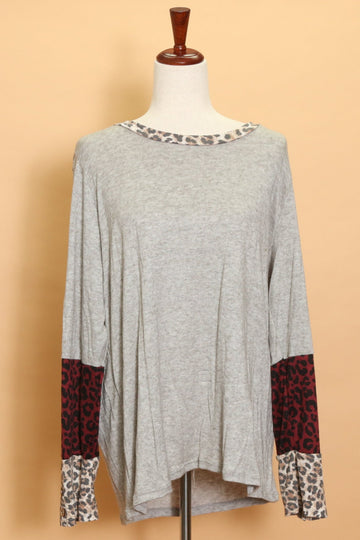 Plus Grey Animal Color Block Sleeve Top (4pc)
