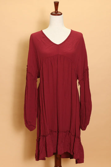 Burgundy V Neck Dress