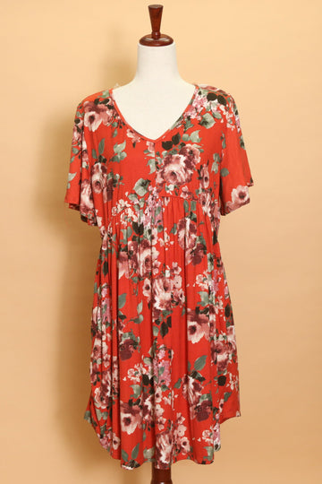 Plus Rust Floral Babydoll V Neck (4pc)