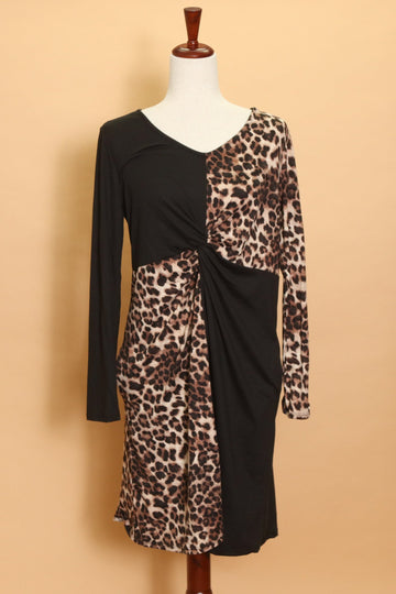 Plus Black Animal Front Knot Dress (4pc)