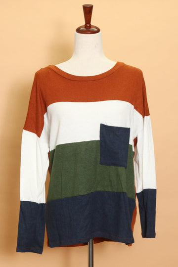 Rust/Green/Blue Color Block Long Sleeve