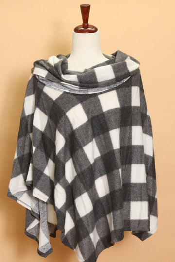 Black and Ivory Plaid Poncho