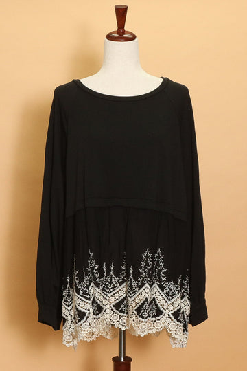 Plus Black Lace Trim Sweater (4pc)