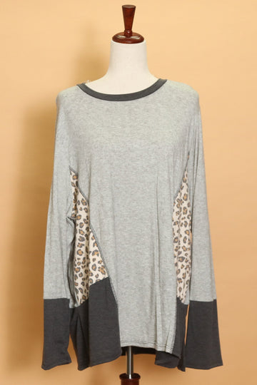 Grey Animal Color Block Long Sleeve