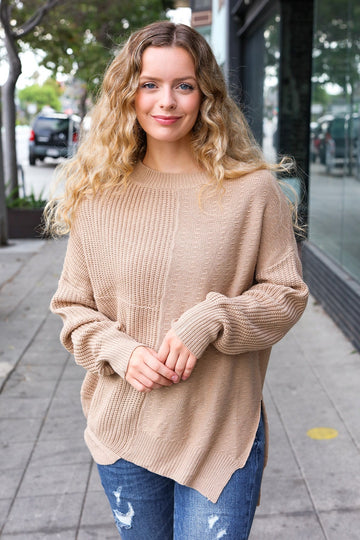 Autumn Vibes Taupe Asymmetrical Knit Sweater (Open Pack)