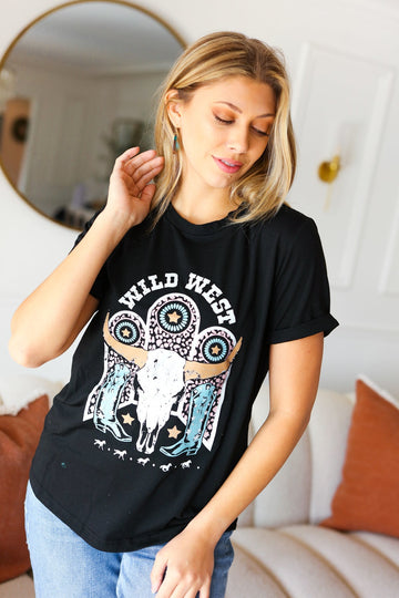 Black Cotton Wild West Graphic Tee (Open Pack)