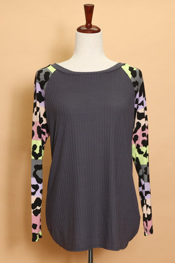 Grey Multi Color Animal Ribbed Long Sleeve (5pc)