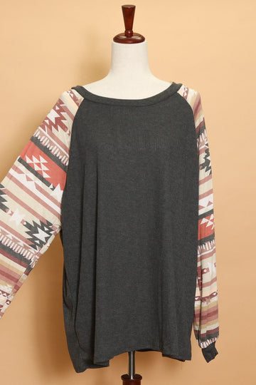 Plus Charcoal Tribal Sleeve Sweater (4pc)