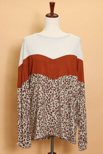 Plus Rust Animal Long Sleeve Color Block (4pc)