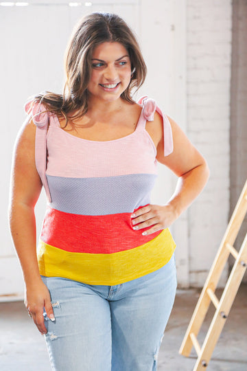 Pink/Lavender Waffle Thermal Color Block Slim Fit Top (Open Pack)