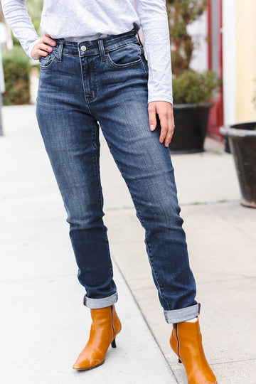 Judy Blue Dark Wash Mid Rise Cuffed Slim Fit Jeans (Open Pack)