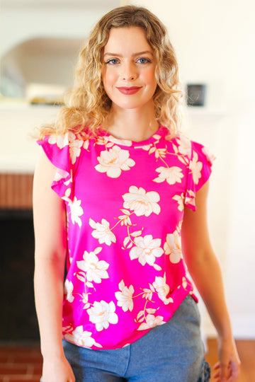 Hot Pink Flutter Sleeve Tee