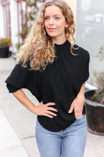 Black Woven Bow Back Tie Top