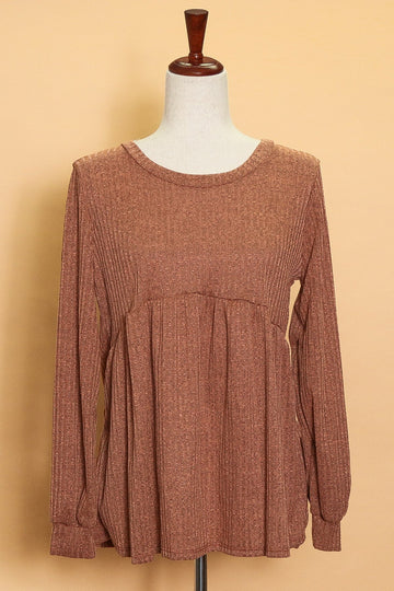 Rust Ribbed Babydoll Top