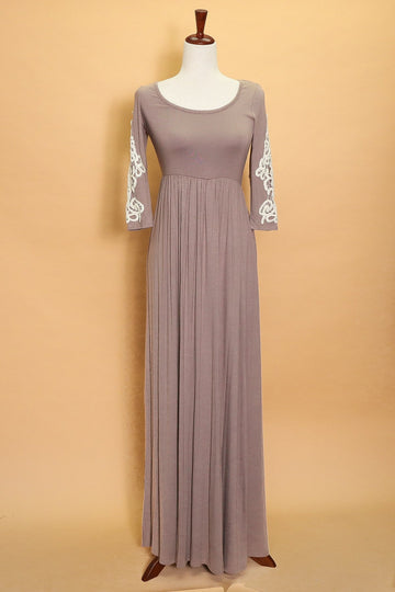 Taupe Crochet Sleeve Maxi Dress