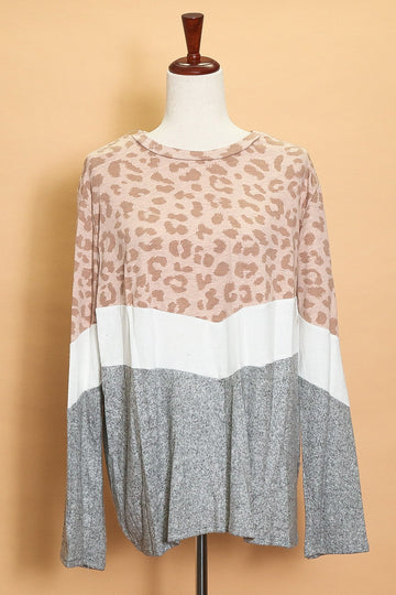 Plus Color Block Mauve Animal Long Sleeve (5pc)