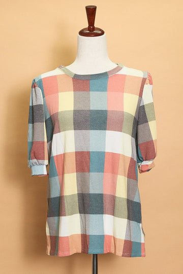 Multi Color Checkered Half Sleeve Blouse