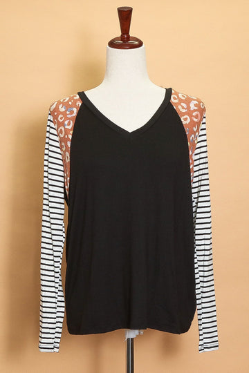 Black Animal Stripe Sleeve Tee (5pc)