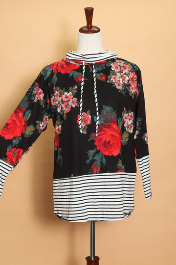 Floral Stripe Cowl Neck Pullover (5pc)