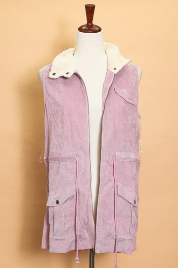 Mauve Faux Fur Tie Waist Vest