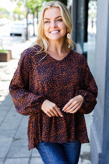 Navy Animal Peplum Top