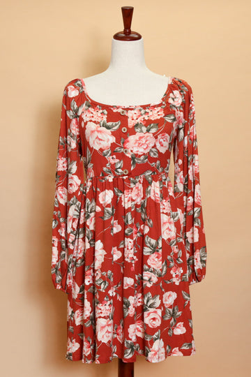 Rust Floral Button Down Square Neck Dress (5pc)