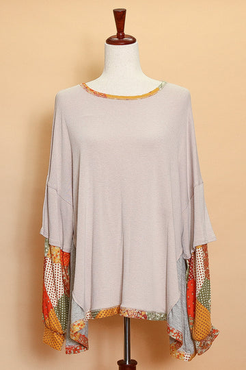 Plus Draping Fall Patchwork Top