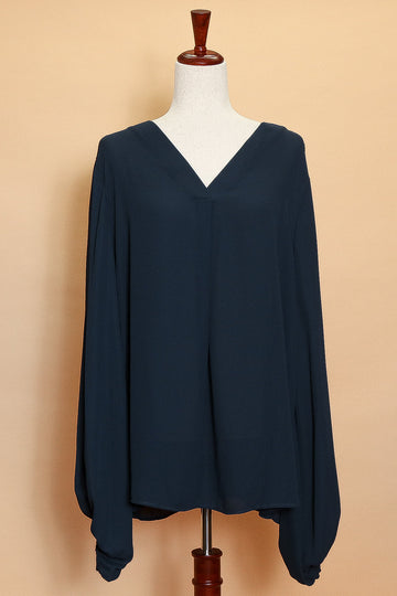 Plus Navy V Neck Blouse