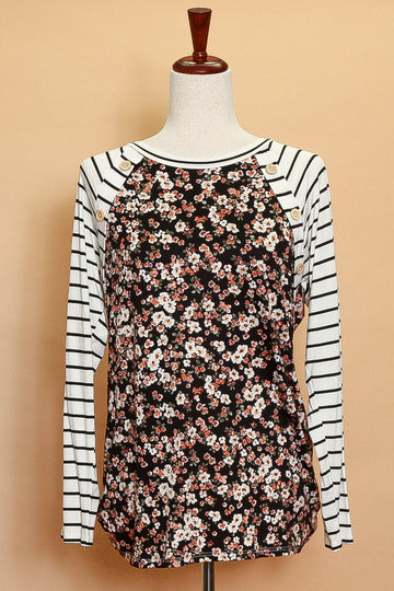 Stripe Sleeve Floral Raglan