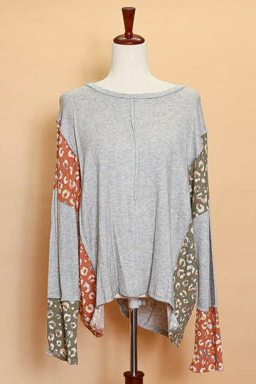 Plus Grey Olive and Rust Animal Top