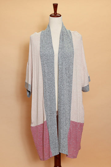Plus Color Block Open Cardigan with Side Pocket