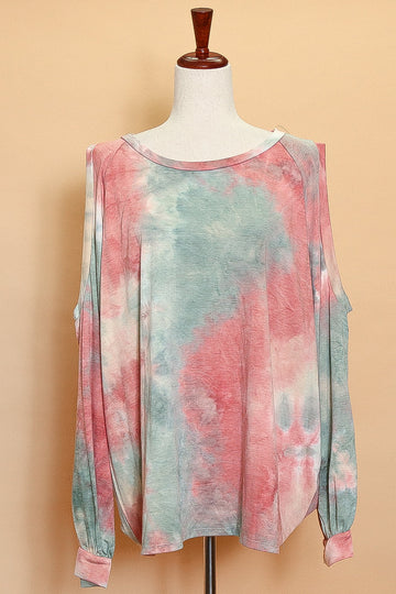 Plus Tie Dye Open Shoulder Pullover