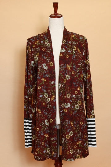 Floral & Stripe Cardigan with Thumbholes (4pc)
