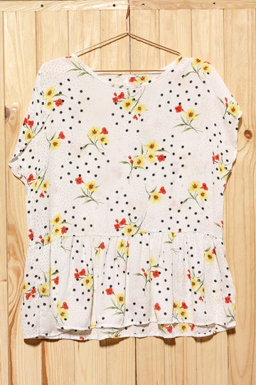 Floral Polka Dot Peplum Blouse