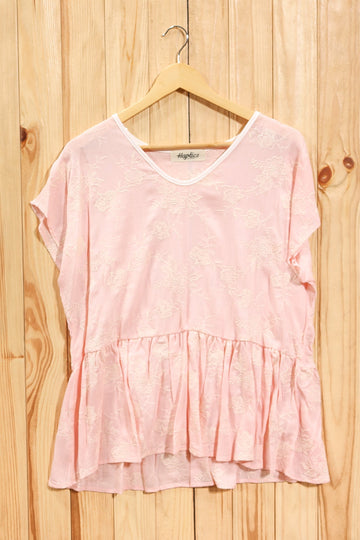 Pale Pink Floral Embroidered Blouse