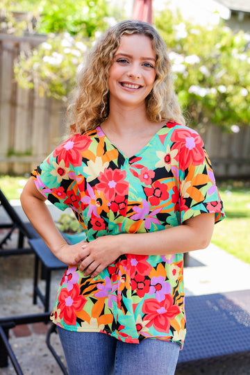 Drop Shoulder Tropical Floral Print Knit Top
