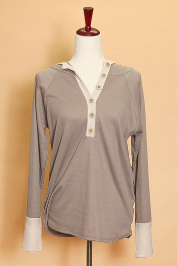 Taupe Thermal Button Hoodie
